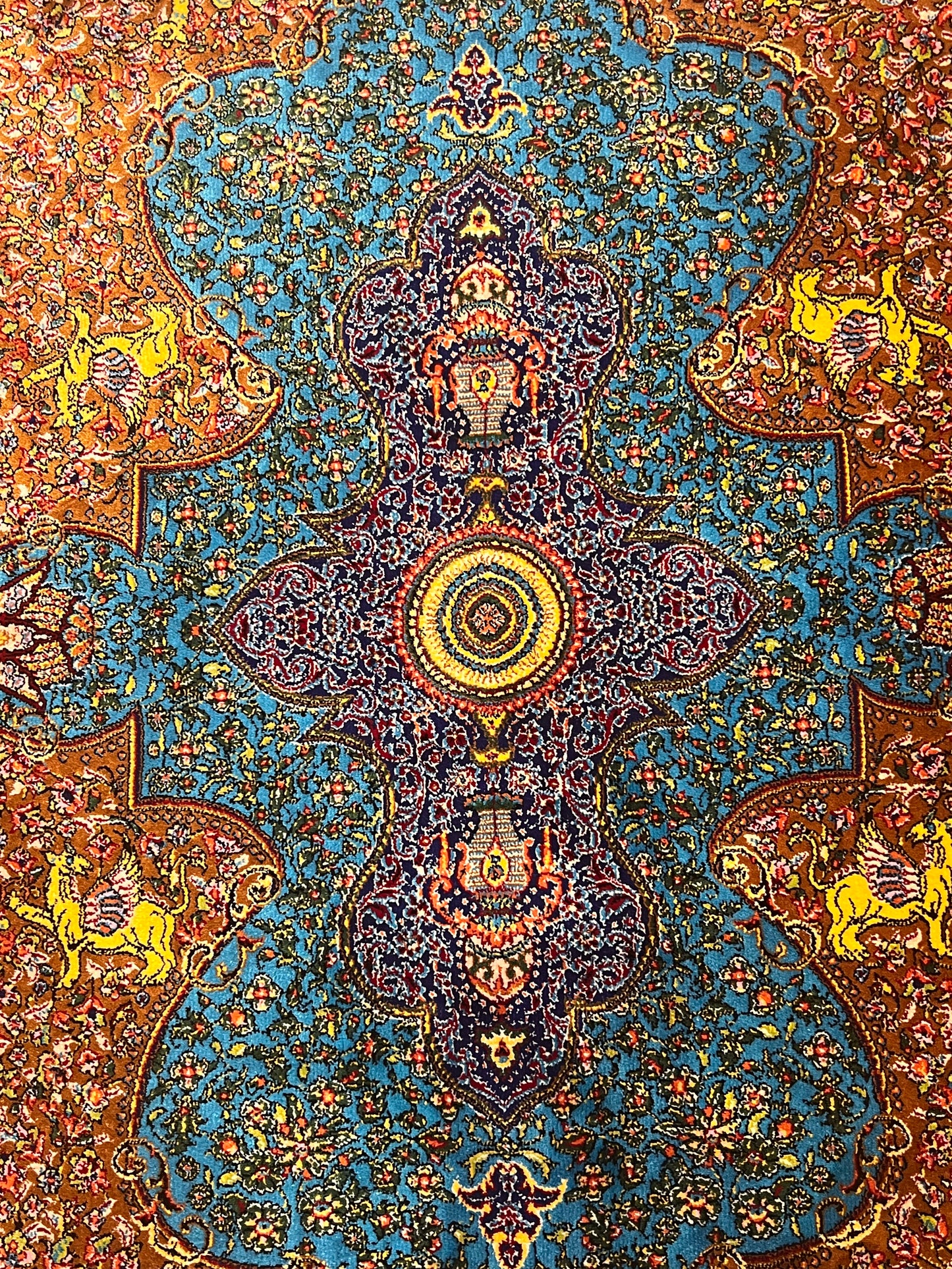 19” x 28” Small Silk Rug – Turquoise & Rust Imperial Medallion Luxury Accent Rug