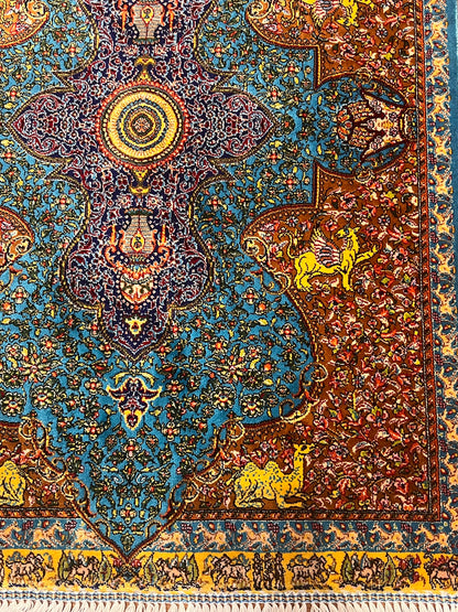 19” x 28” Small Silk Rug – Turquoise & Rust Imperial Medallion Luxury Accent Rug