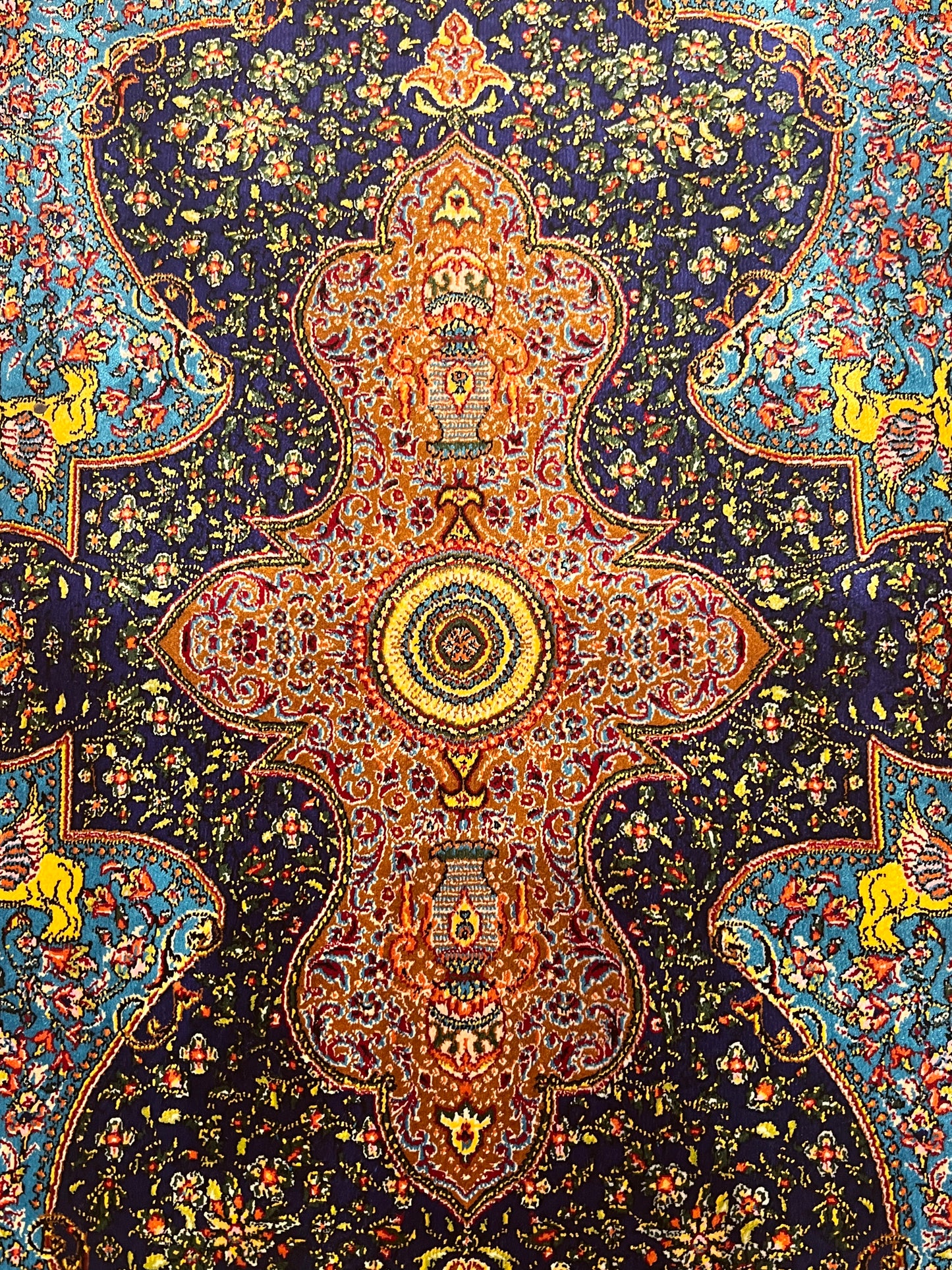 19” x 28” Small Silk Rug – Midnight Navy & Turquoise Imperial Medallion Accent Rug