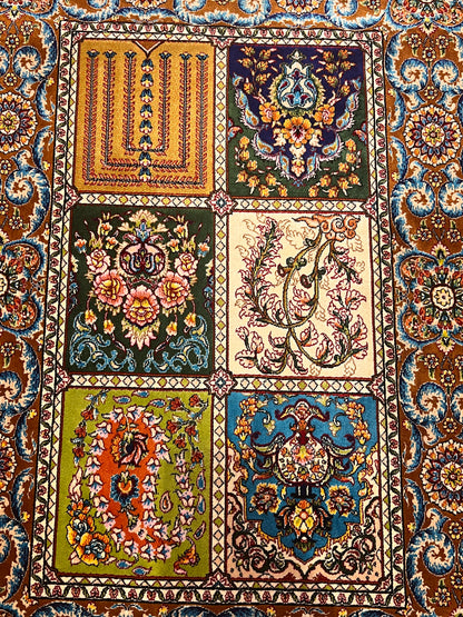 19” x 28” Small Silk Rug – Six-Panel Floral Gallery Luxury Accent Rug