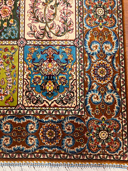 19” x 28” Small Silk Rug – Six-Panel Floral Gallery Luxury Accent Rug