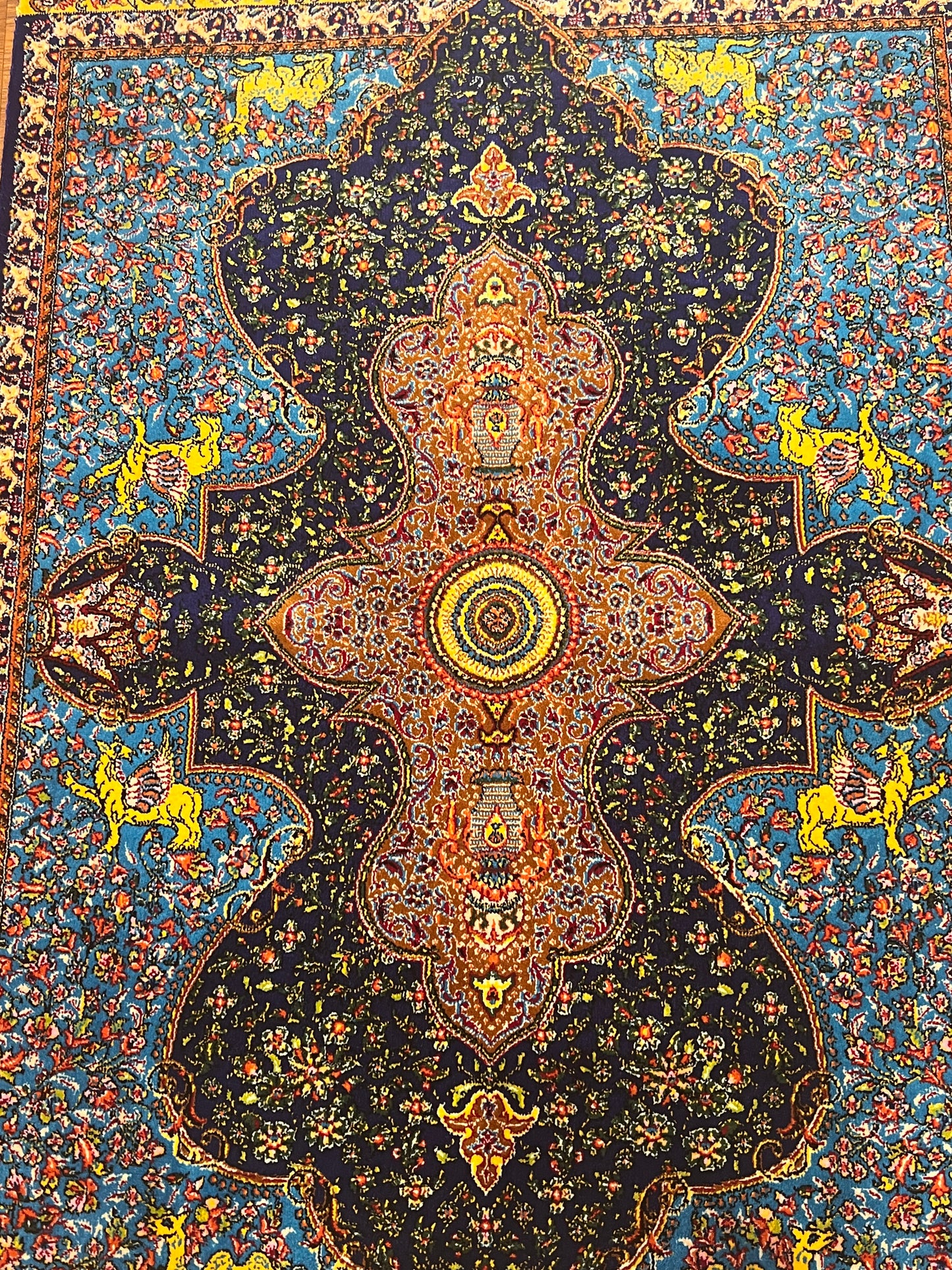 19” x 28” Small Silk Rug – Turquoise & Midnight Navy Royal Medallion Accent Rug
