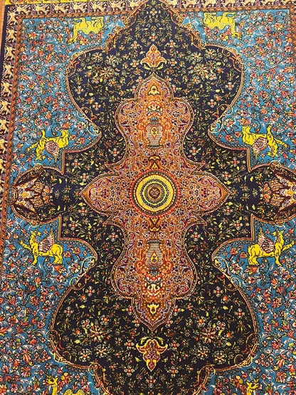 19” x 28” Small Silk Rug – Turquoise & Midnight Navy Royal Medallion Accent Rug