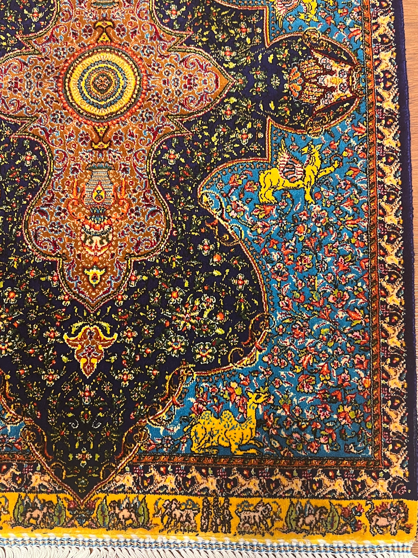 19” x 28” Small Silk Rug – Turquoise & Midnight Navy Royal Medallion Accent Rug