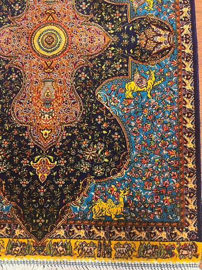 19” x 28” Small Silk Rug – Turquoise & Midnight Navy Royal Medallion Accent Rug