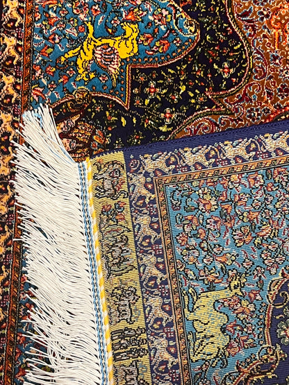 19” x 28” Small Silk Rug – Turquoise & Midnight Navy Royal Medallion Accent Rug