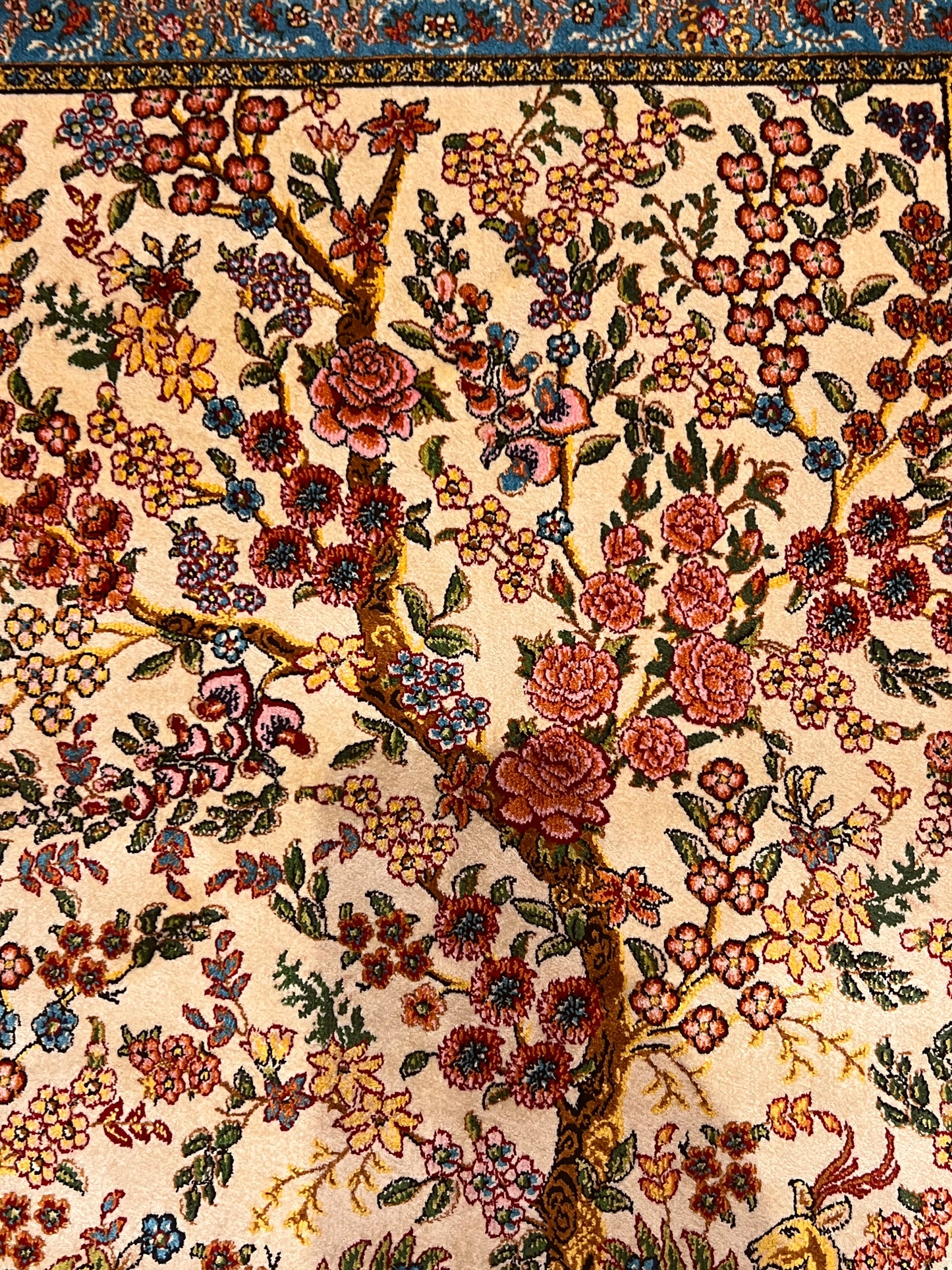 19” x 28” Small Silk Rug – Garden of Life Deer & Floral Tree Turkish Accent Rug