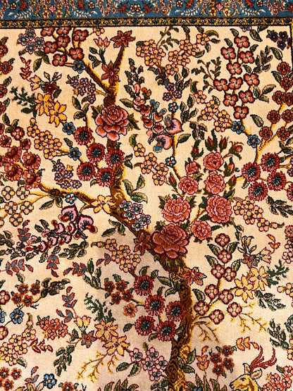 19” x 28” Small Silk Rug – Garden of Life Deer & Floral Tree Turkish Accent Rug