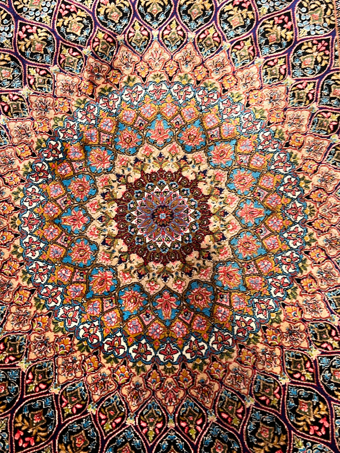 23” x 35” Luxury Turkish Silk Rug – Black Floral Medallion Design, Elegant Oriental Accent Rug with Handmade Fringe