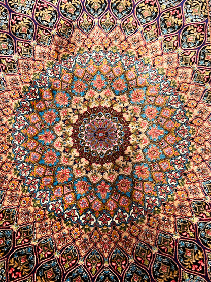 23” x 35” Luxury Turkish Silk Rug – Black Floral Medallion Design, Elegant Oriental Accent Rug with Handmade Fringe