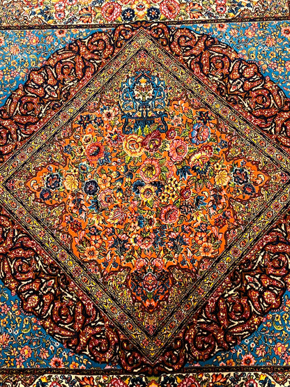 23” x 35” Luxury Turkish Silk Rug – Elegant Floral Medallion Design, Black & Turquoise Blue Accent Rug