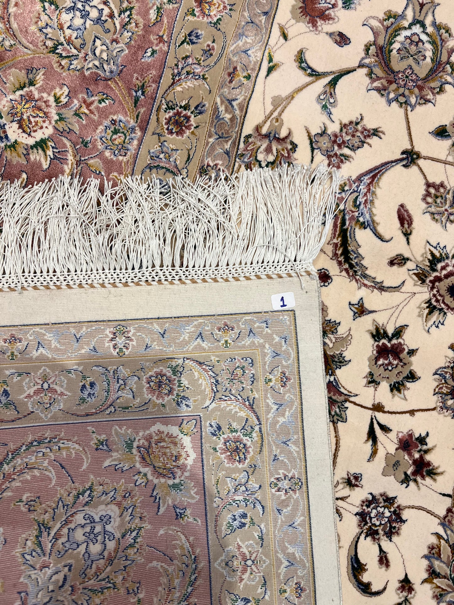 Luxury Turkish Bamboo Silk Area Rug 6.5x9.8 ft, Cream Floral Oriental Hereke Style Rug