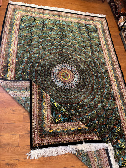 Bamboo Silk Area Rug – Elegant Dome Medallion Design – 6’ x 10’