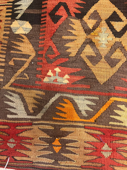 80-Year-Old Handwoven Turkish Kilim – Signed by the Weaver