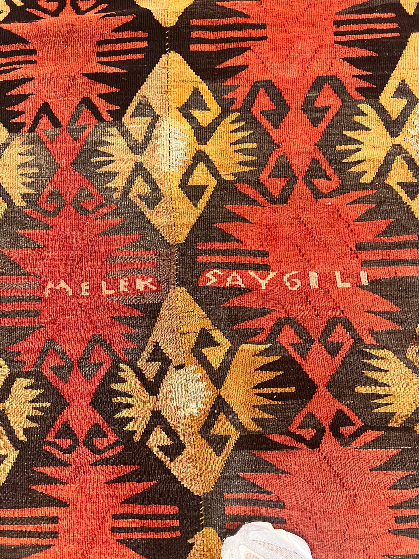 80-Year-Old Handwoven Turkish Kilim – Signed by the Weaver