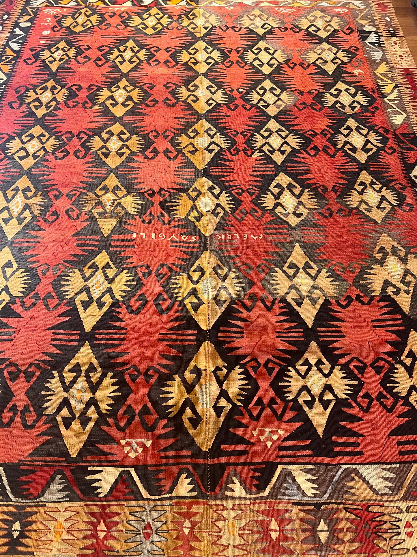 80-Year-Old Handwoven Turkish Kilim – Signed by the Weaver