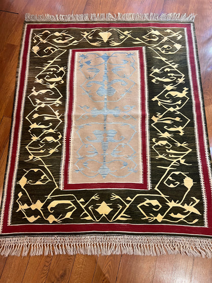 Turkish Handwoven Wool Kilim Rug – 60” × 51”