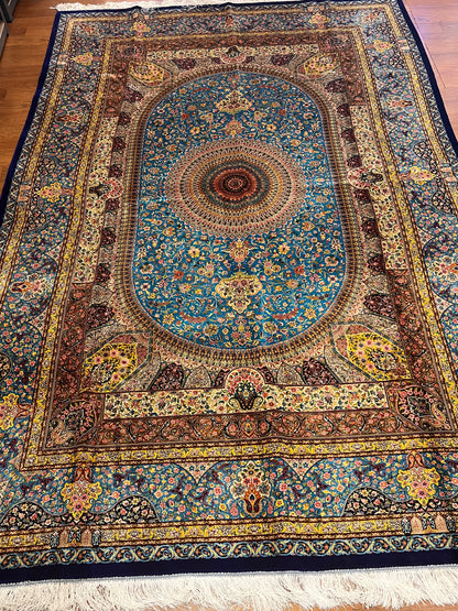 Blue Medallion Bamboo Silk Rug – 6’6” x 9’8”