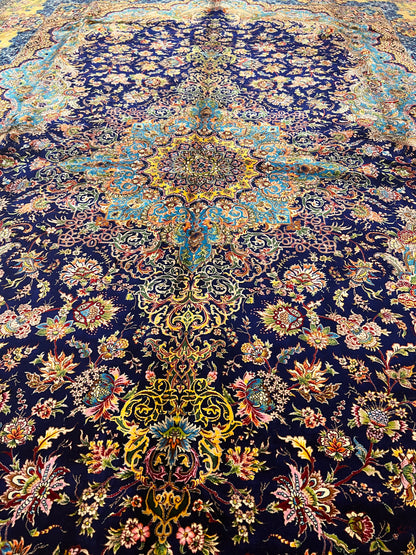 Navy Floral Silk Woven Area Rug – 6’ x 10’