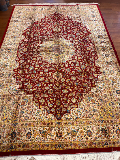 Red Floral Silk Woven Area Rug