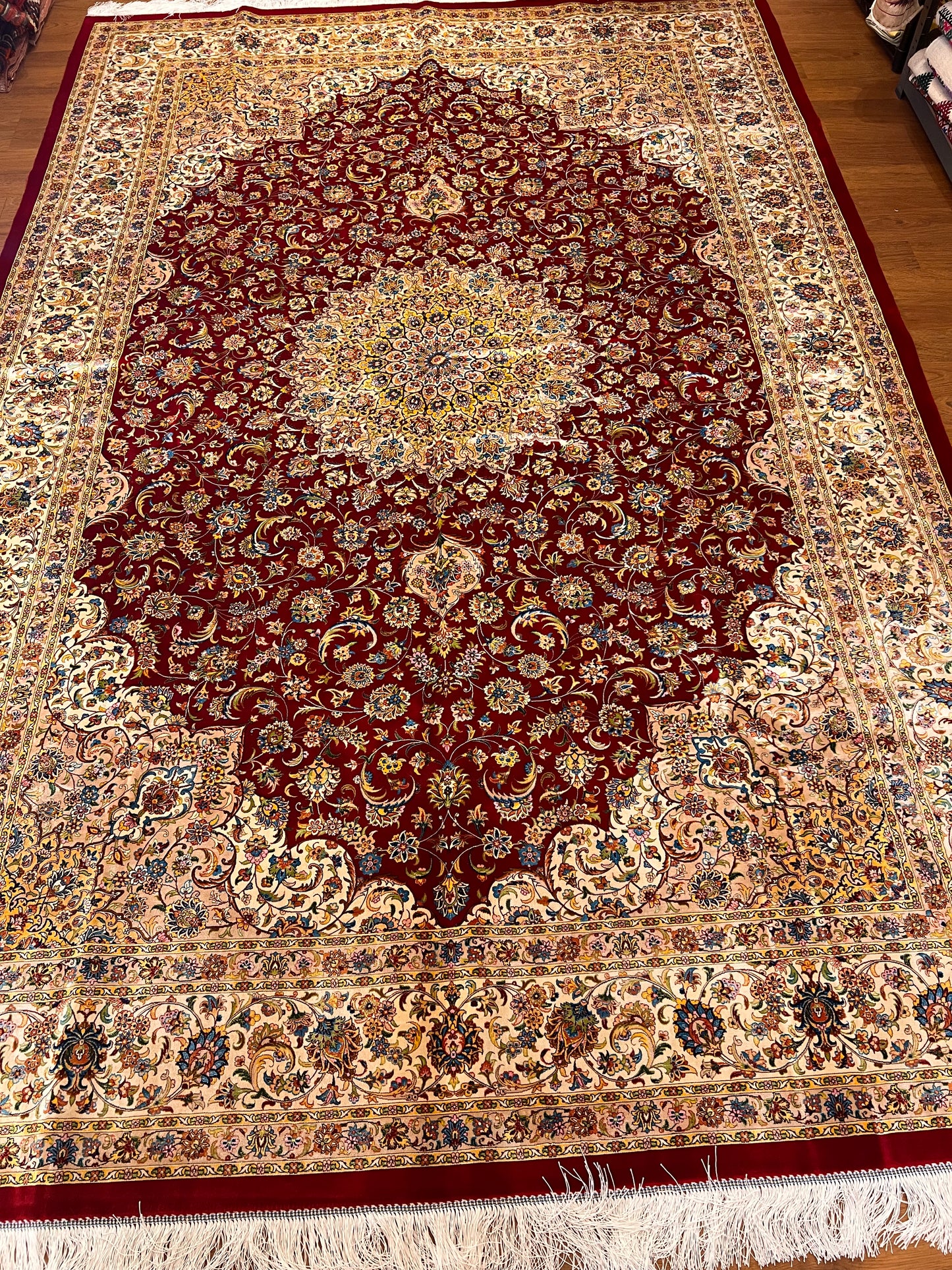 Red Floral Silk Woven Area Rug