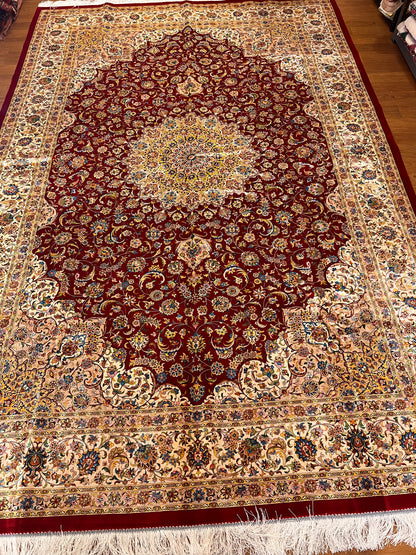 Red Floral Silk Woven Area Rug