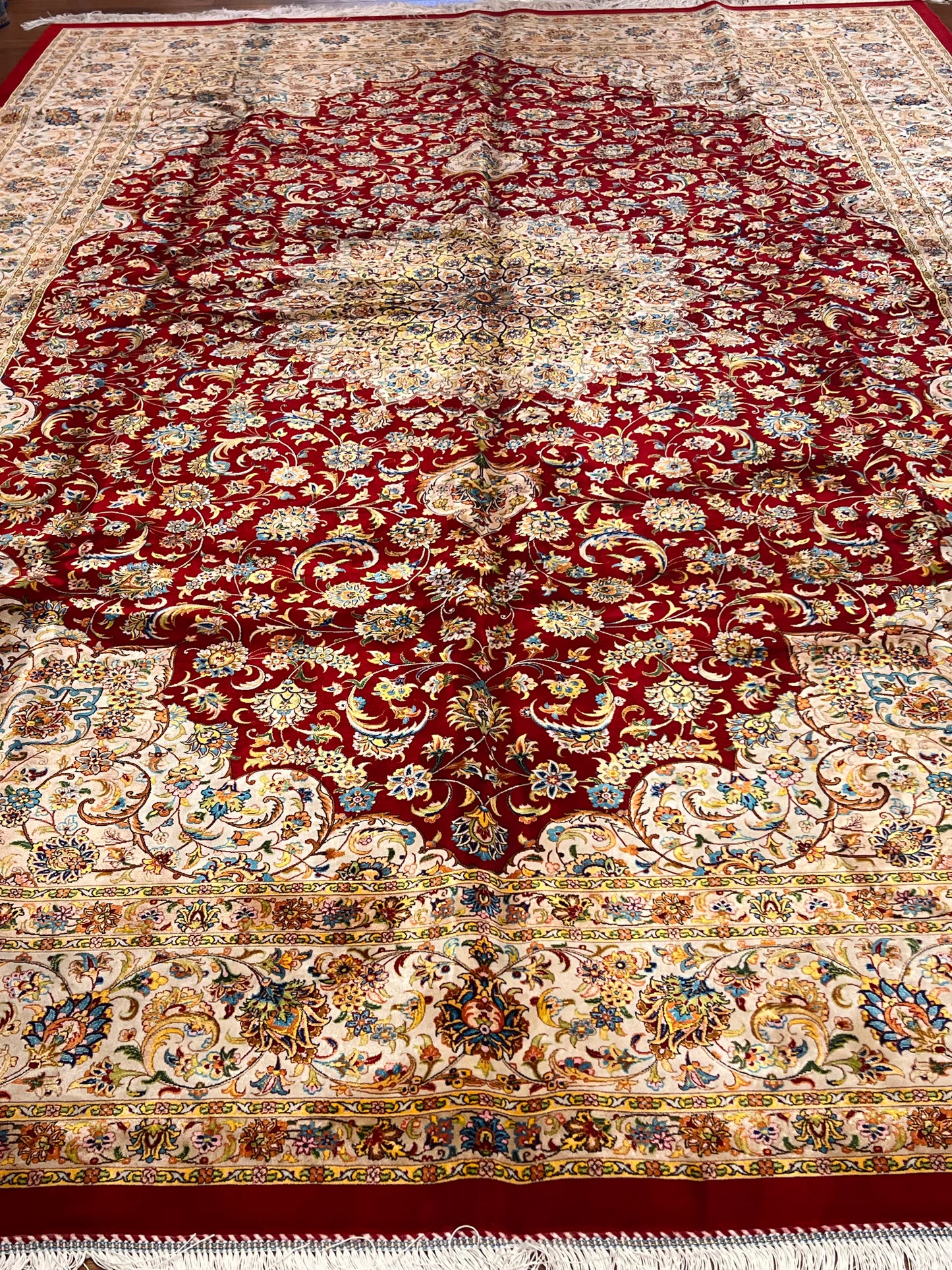 Red Floral Silk Woven Area Rug