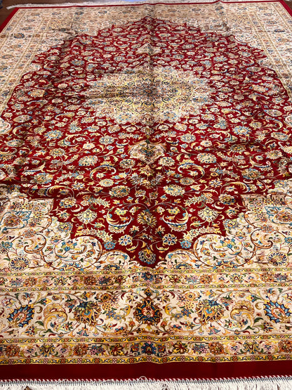 Red Floral Silk Woven Area Rug