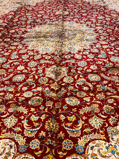 Red Floral Silk Woven Area Rug