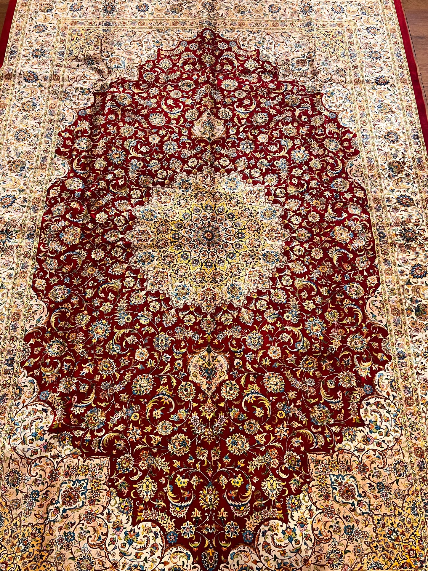Red Floral Silk Woven Area Rug