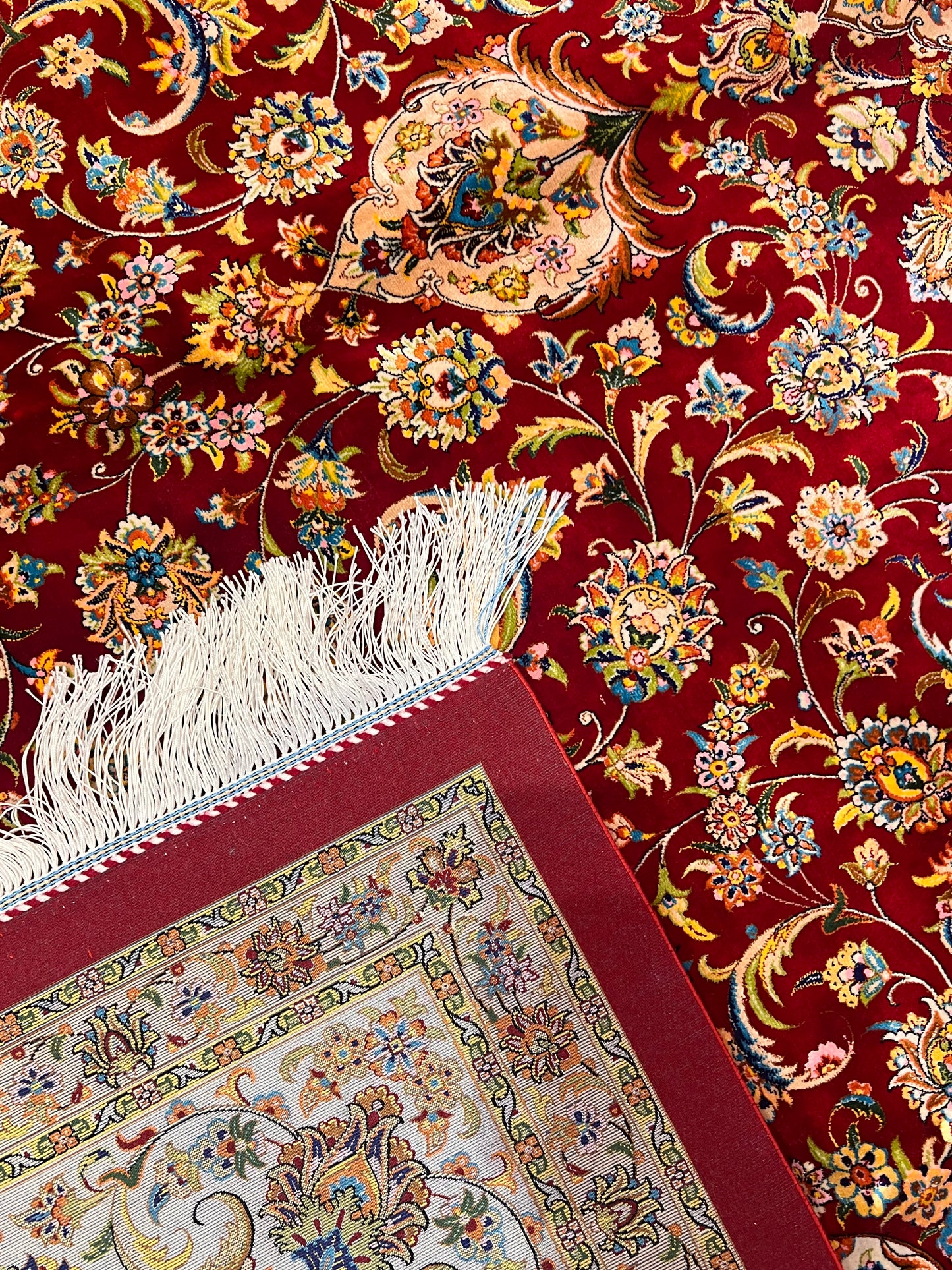 Red Floral Silk Woven Area Rug