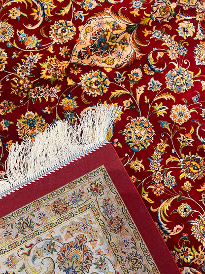 Red Floral Silk Woven Area Rug