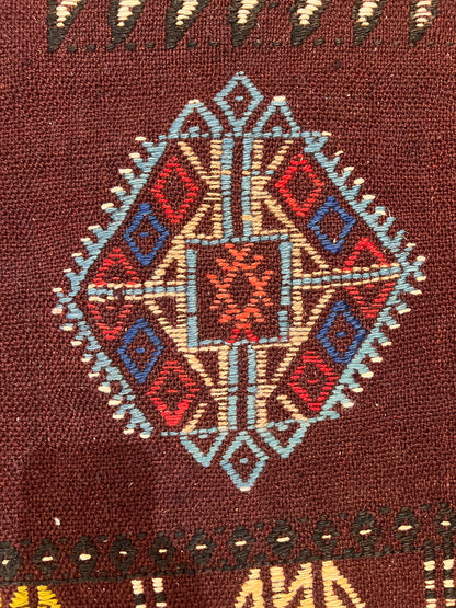 Vintage Turkish Embroidered Kilim Rug – 6’5” × 4’0” – Approx. 70 Years Old – Traditional Anatolian Textile
