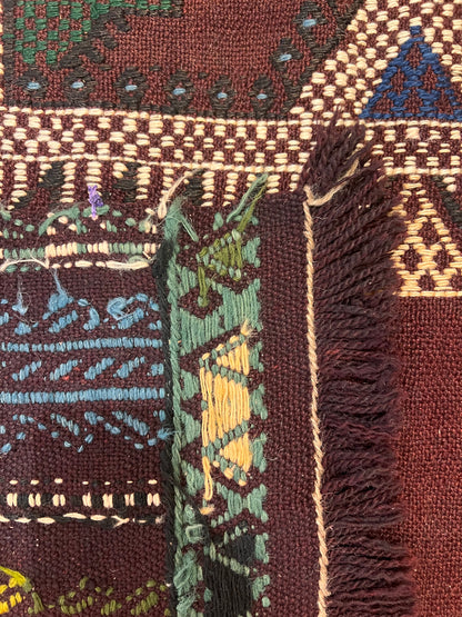 Vintage Turkish Embroidered Kilim Rug – 6’5” × 4’0” – Approx. 70 Years Old – Traditional Anatolian Textile