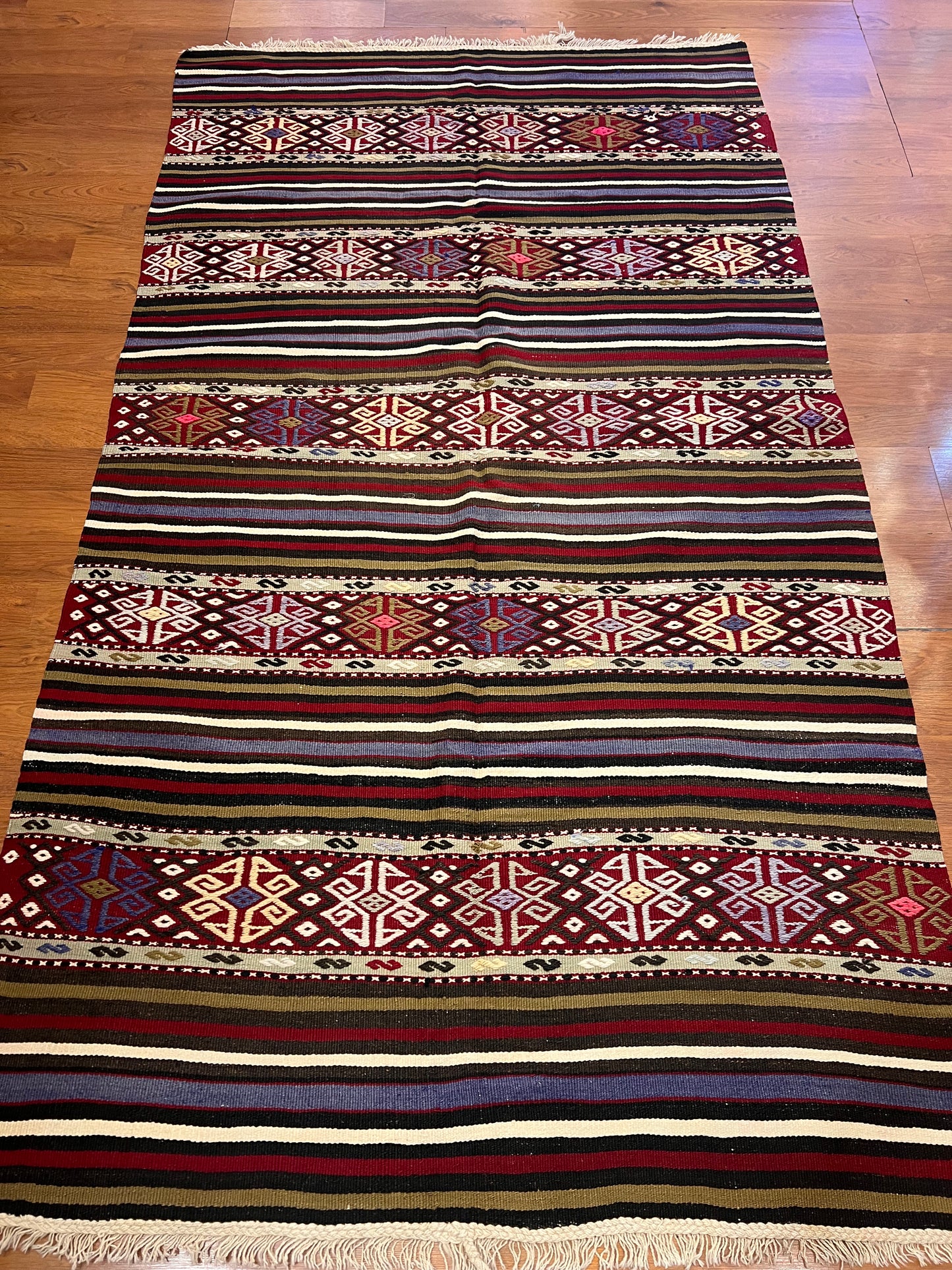 Vintage Embroidered Anatolian Kilim Rug – 100” × 55” – Approximately 70 Years Old