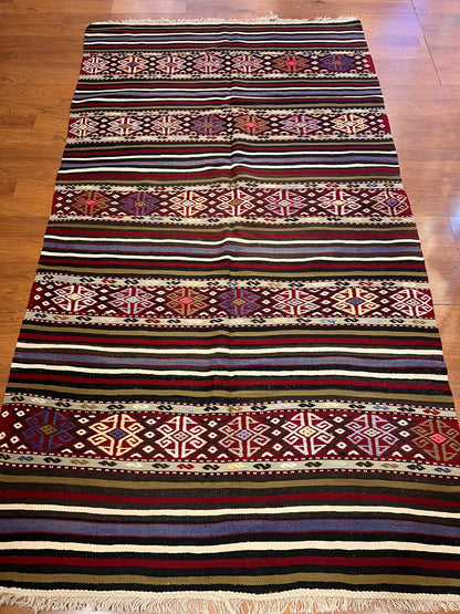 Vintage Embroidered Anatolian Kilim Rug – 100” × 55” – Approximately 70 Years Old