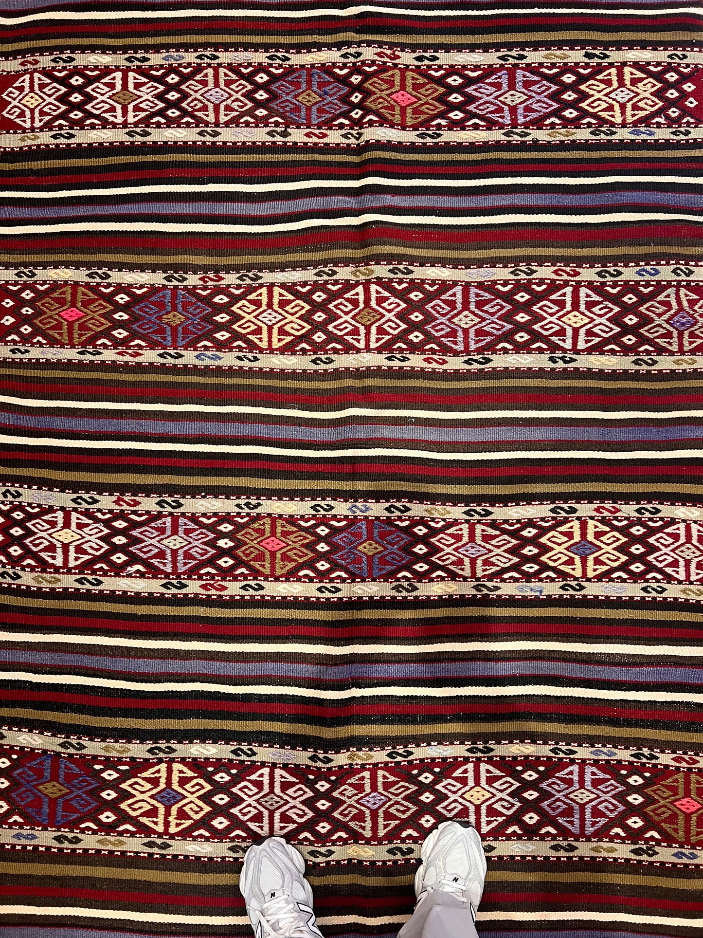 Vintage Embroidered Anatolian Kilim Rug – 100” × 55” – Approximately 70 Years Old
