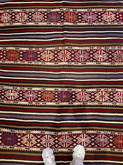 Vintage Embroidered Anatolian Kilim Rug – 100” × 55” – Approximately 70 Years Old