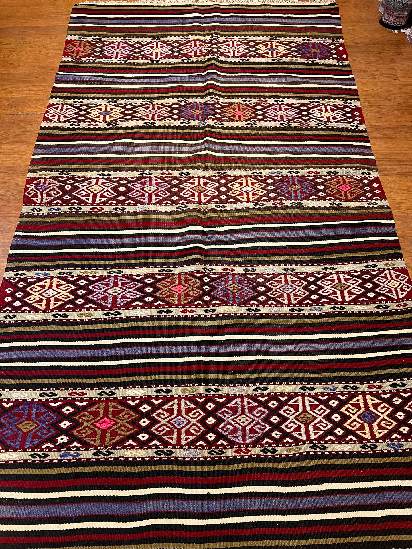 Vintage Embroidered Anatolian Kilim Rug – 100” × 55” – Approximately 70 Years Old