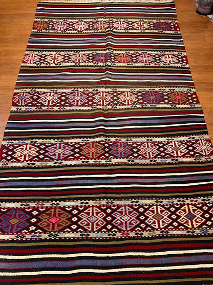Vintage Embroidered Anatolian Kilim Rug – 100” × 55” – Approximately 70 Years Old