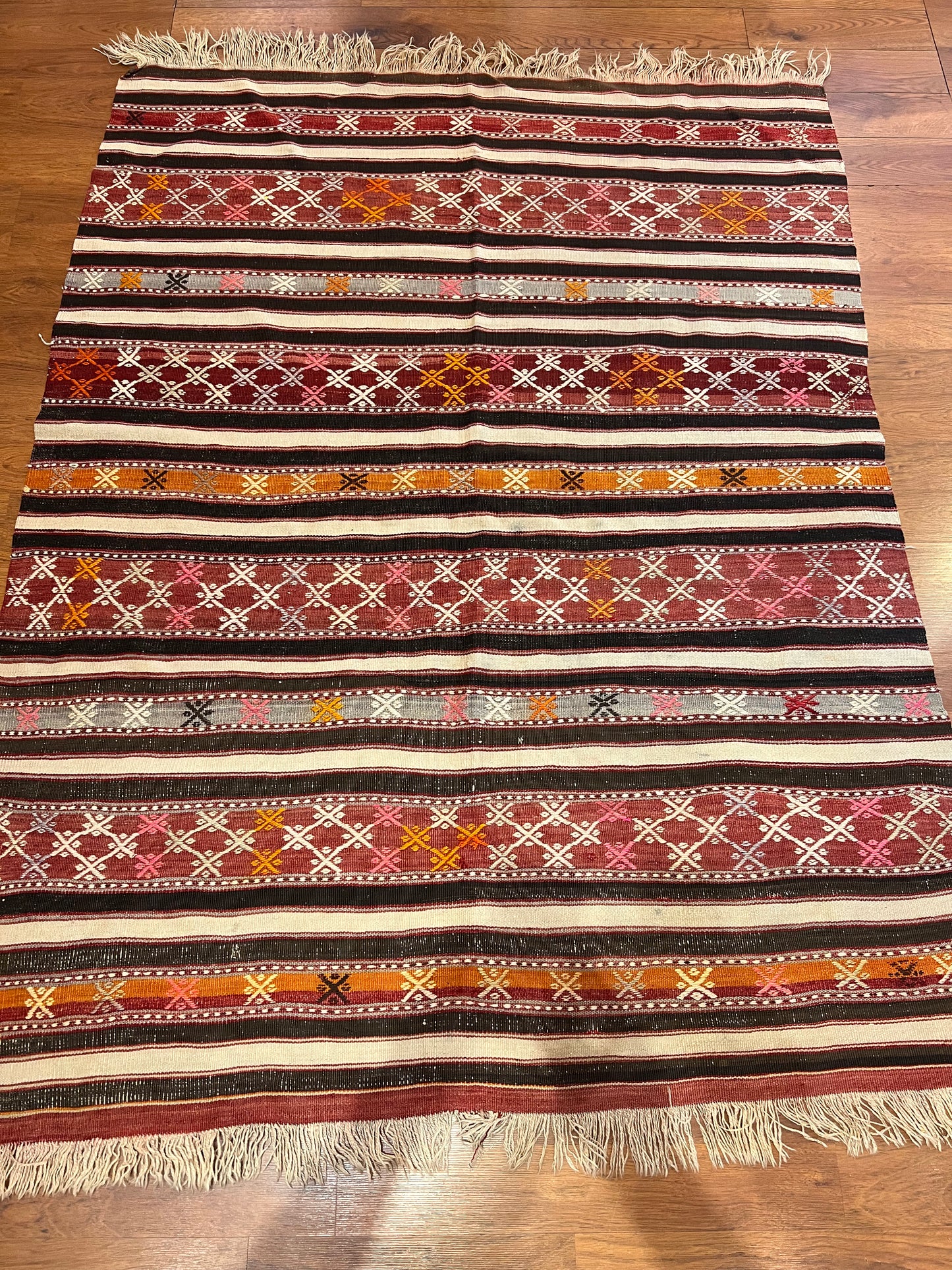 Authentic Handwoven Vintage Turkish Kilim Rug – Approximately 70-Year-Old Tribal Wool Kilim – Natural Vegetable Dyes – One-of-a-Kind Anatolian Area Rug – 6.33’ × 4.75’ (76” × 57”)