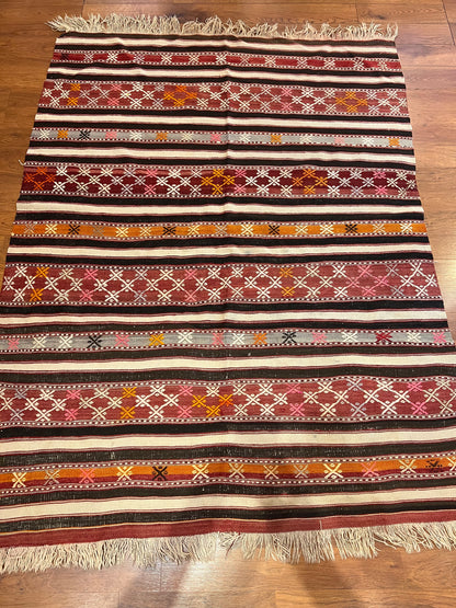 Authentic Handwoven Vintage Turkish Kilim Rug – Approximately 70-Year-Old Tribal Wool Kilim – Natural Vegetable Dyes – One-of-a-Kind Anatolian Area Rug – 6.33’ × 4.75’ (76” × 57”)