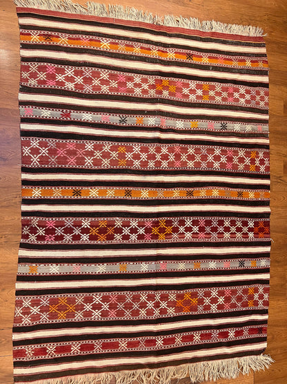 Authentic Handwoven Vintage Turkish Kilim Rug – Approximately 70-Year-Old Tribal Wool Kilim – Natural Vegetable Dyes – One-of-a-Kind Anatolian Area Rug – 6.33’ × 4.75’ (76” × 57”)