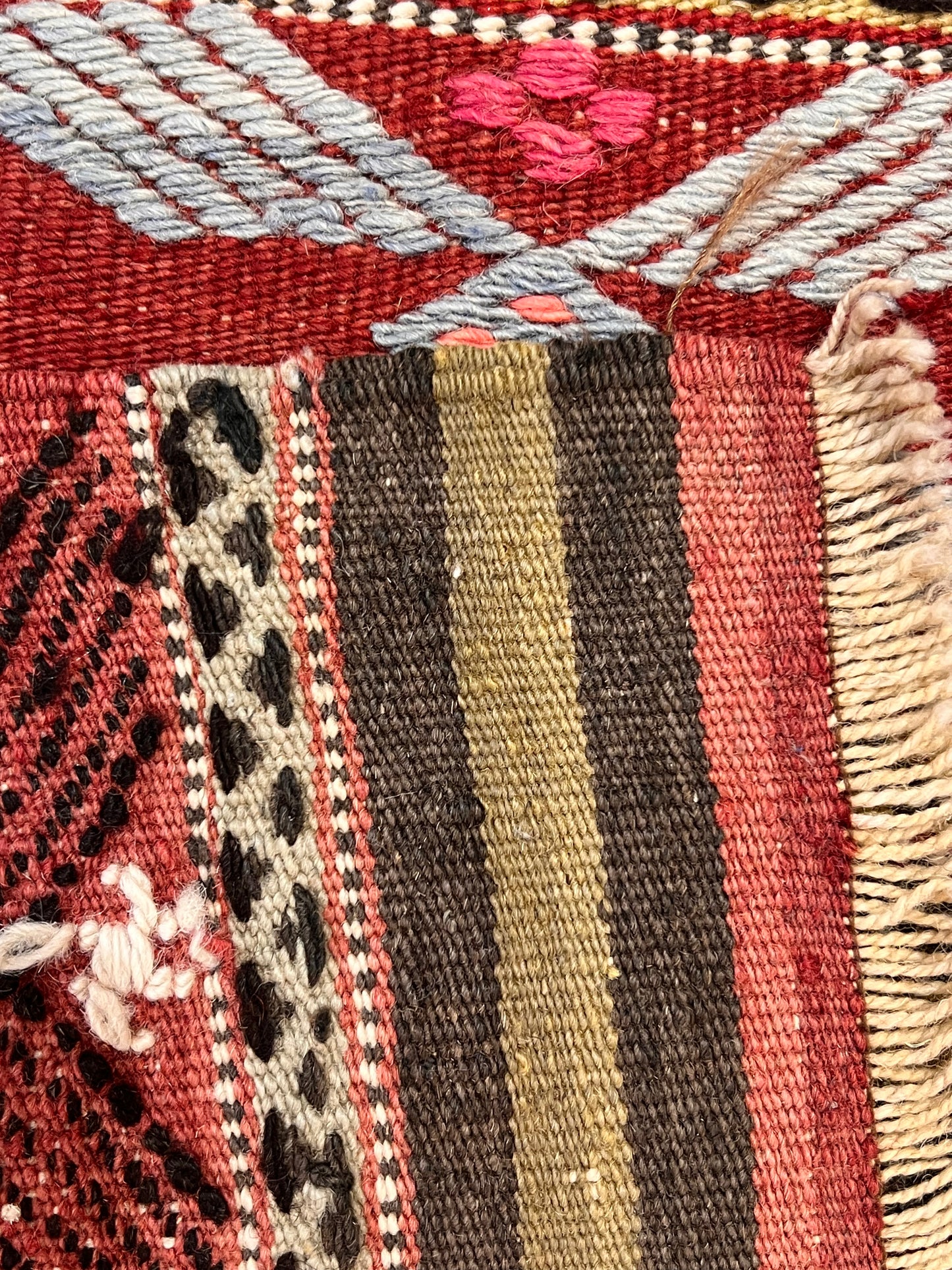 Vintage Embroidered Turkish Kilim Rug 6’8” x 5’3”, Handwoven Wool Flatweave, Approx. 70 Years Old, Anatolian Tribal Rug