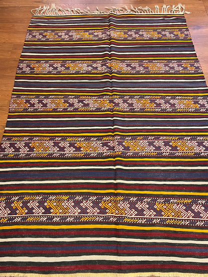 Vintage Turkish Tribal Kilim Rug 7’6” x 5’, Handwoven Wool Flatweave, Approx. 80 Years Old, Anatolian Southwestern Rug
