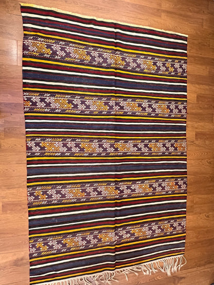 Vintage Turkish Tribal Kilim Rug 7’6” x 5’, Handwoven Wool Flatweave, Approx. 80 Years Old, Anatolian Southwestern Rug