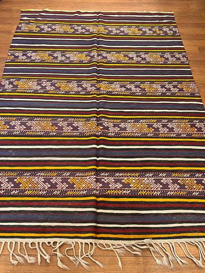 Vintage Turkish Tribal Kilim Rug 7’6” x 5’, Handwoven Wool Flatweave, Approx. 80 Years Old, Anatolian Southwestern Rug