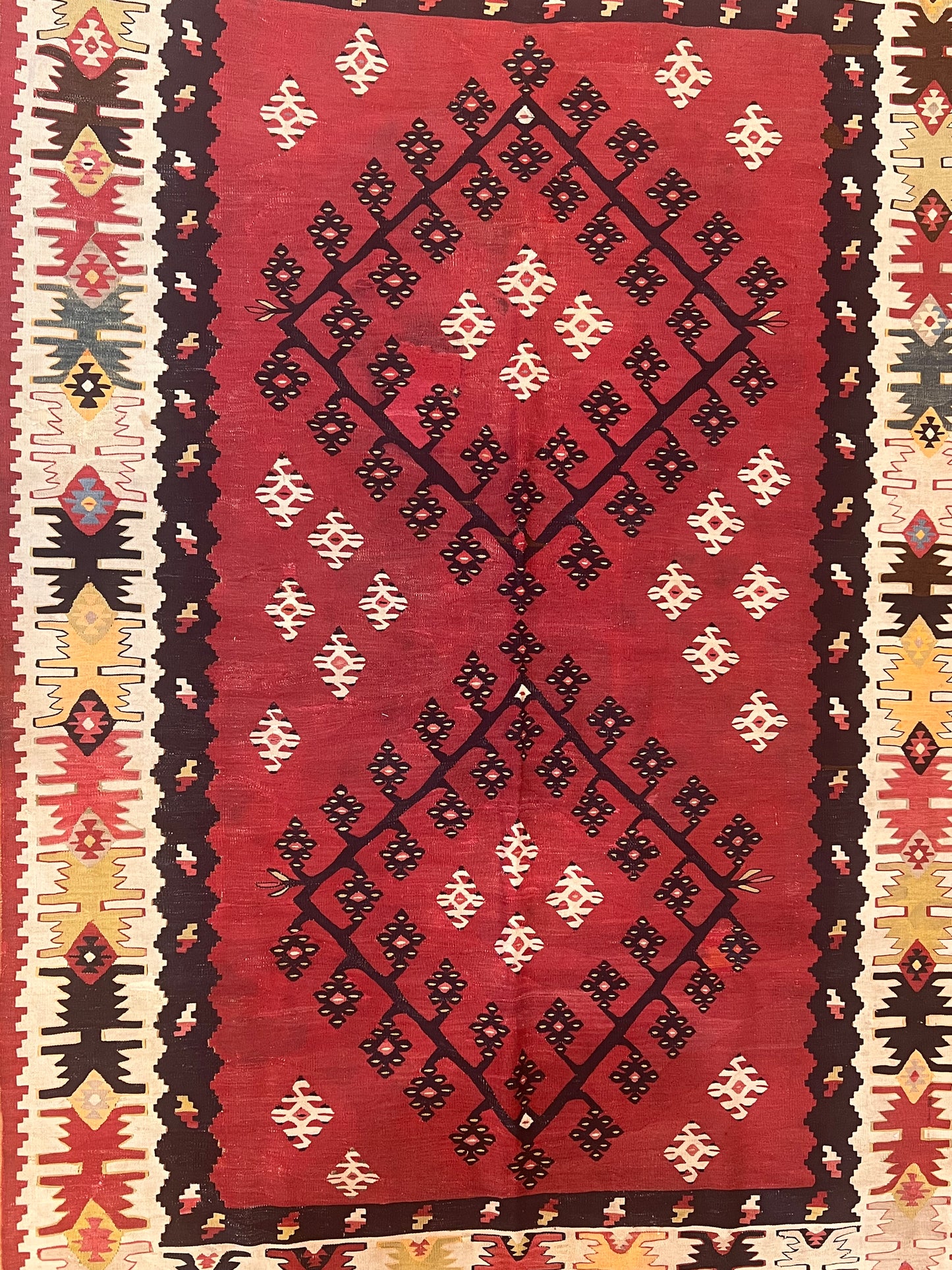 Antique Handwoven Sarkoy Kilim Rug 6’7” x 4’6” – 100-Year-Old Western Turkey Wool Flatweave Tribal Area Rug