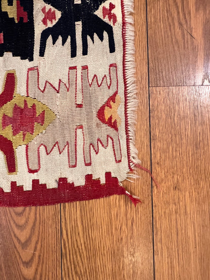 Antique Handwoven Sarkoy Kilim Rug 6’7” x 4’6” – 100-Year-Old Western Turkey Wool Flatweave Tribal Area Rug