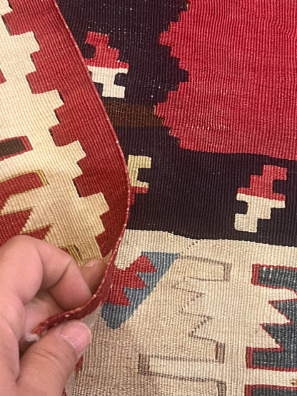 Antique Handwoven Sarkoy Kilim Rug 6’7” x 4’6” – 100-Year-Old Western Turkey Wool Flatweave Tribal Area Rug